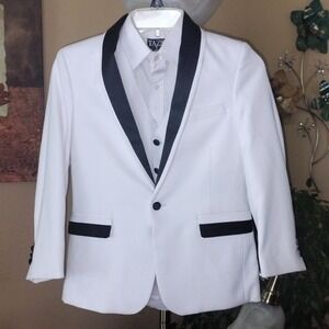 White suit size 8 Boys tuxedo blazer , vest and white button up shirt.